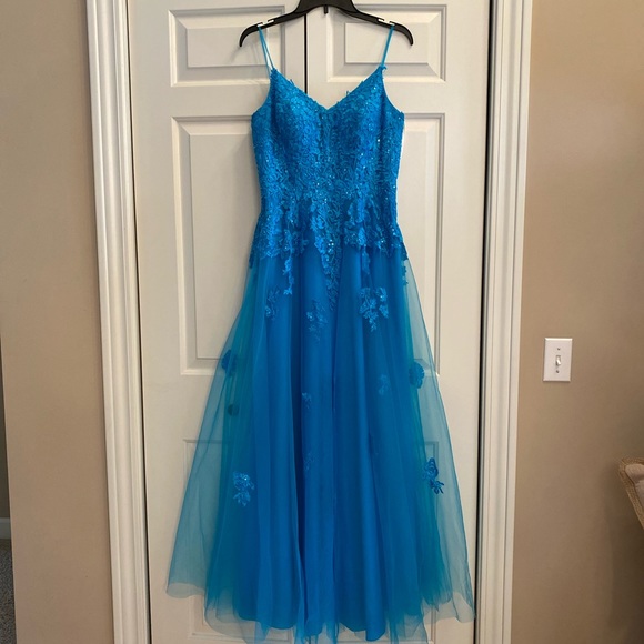 JJs House Dresses & Skirts - Ball-Gown/Princess V-neck Floor-Length Tulle Prom Dresses With Lace